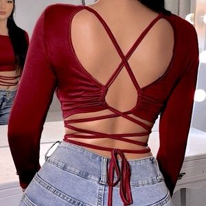 BRAND NEW backless tie up top in wine red